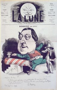 “La Lune”杂志的封面，罗西尼的漫画，作者的留言和签名，1867年6月27日